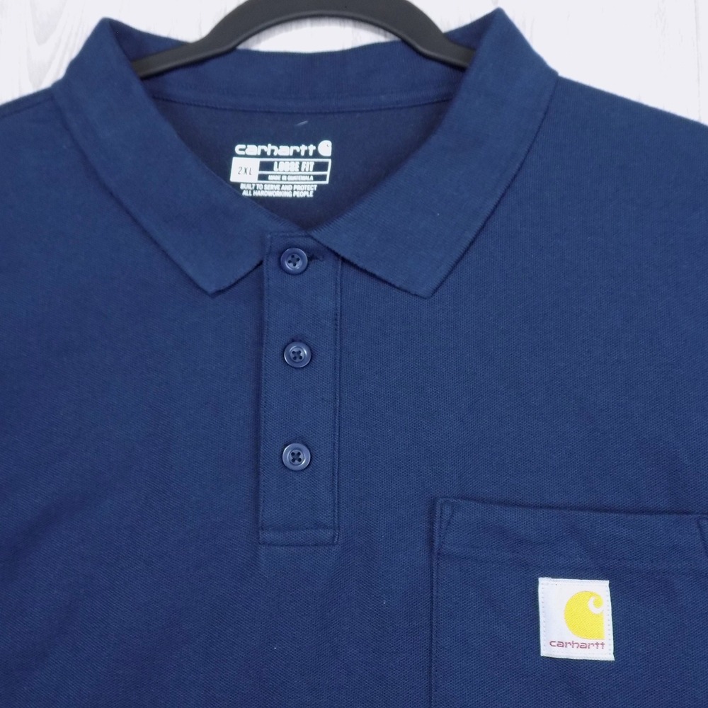 Carhartt Polo Shirt Mens 2XL Navy Blue Loose Fit Pocket Casual Workwear EUC